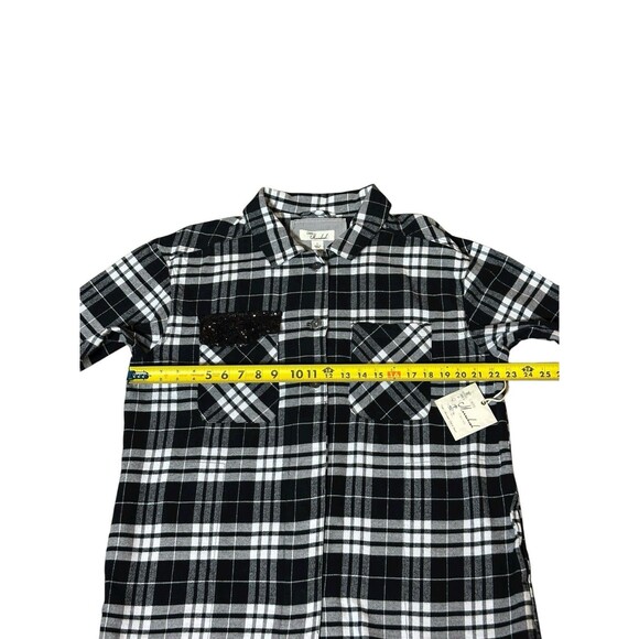 Café Marrakesh black white plaid flannel Style shirt NWT pockets L hidden button - Picture 8 of 16